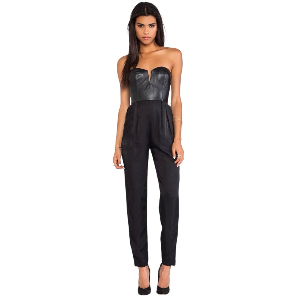 NWT Shakuhachi x Revolve Sculpted Leather Bustier Strapless Jumpsuit Black Small
